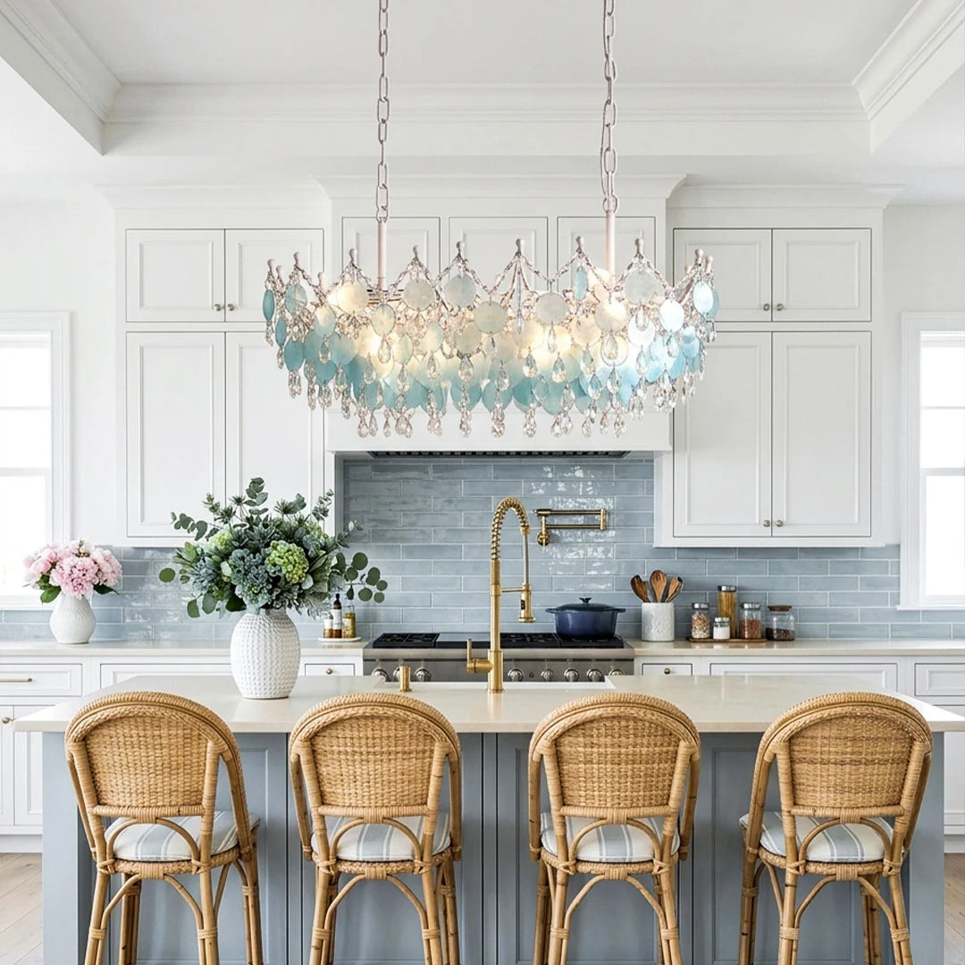 Glam Chandelier French Cream-Style Shell and Crystal Ceiling Light - view 3
