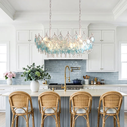 Glam Chandelier French Cream-Style Shell and Crystal Ceiling Light - view 3