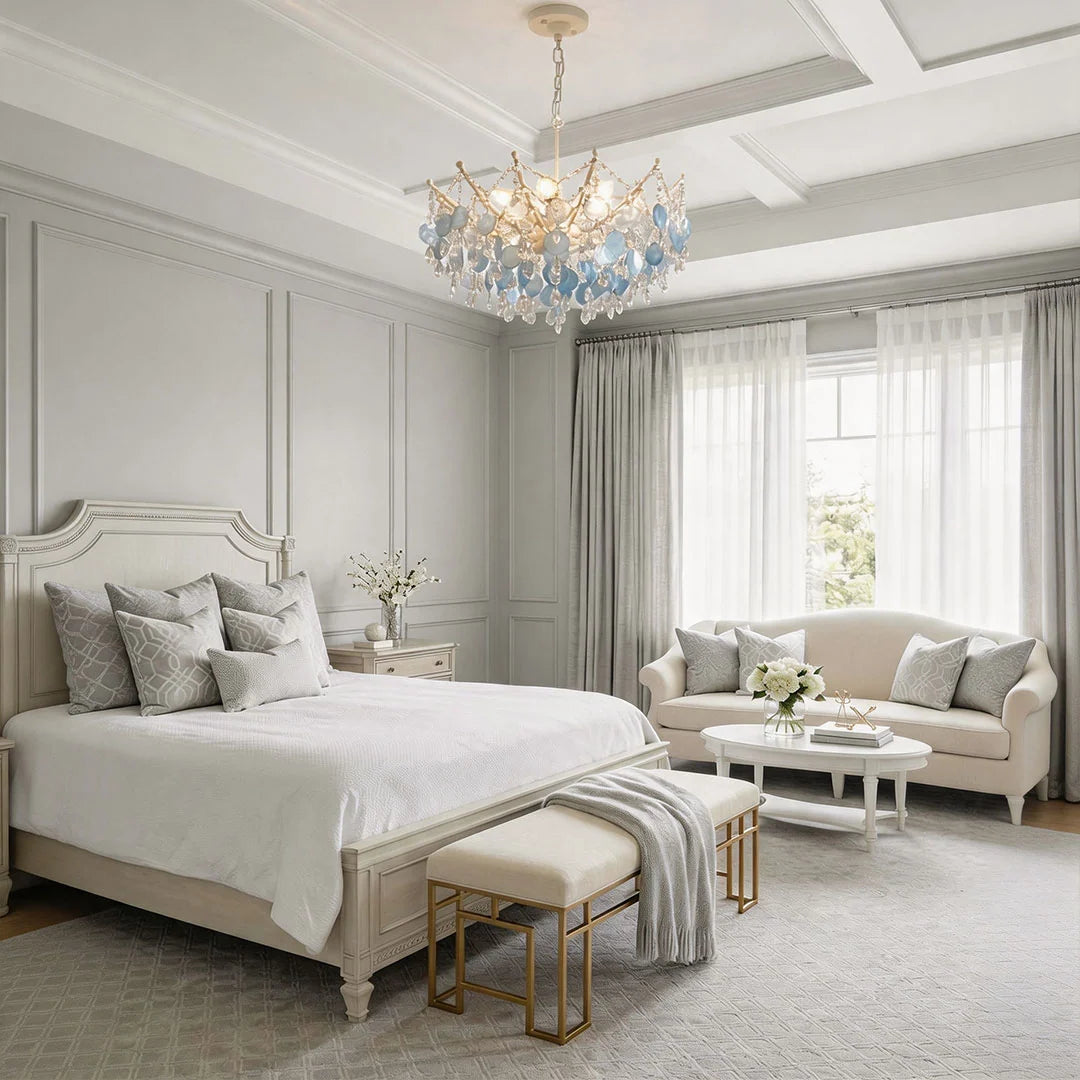 Glam Chandelier French Cream-Style Shell and Crystal Ceiling Light - view 4