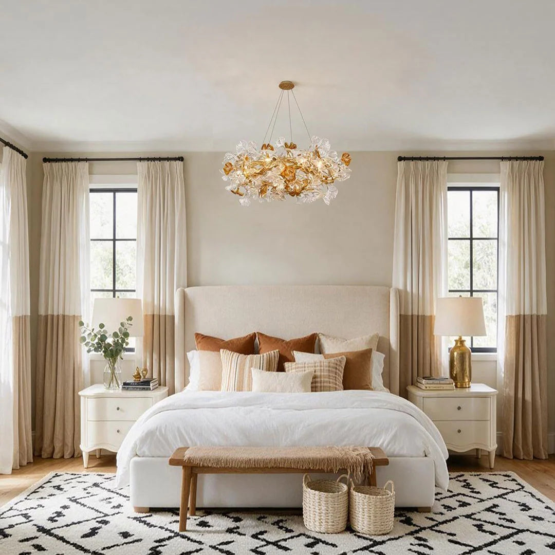 Glass Leaf Chandelier Modern Brass and Art Ceiling Light - view 2