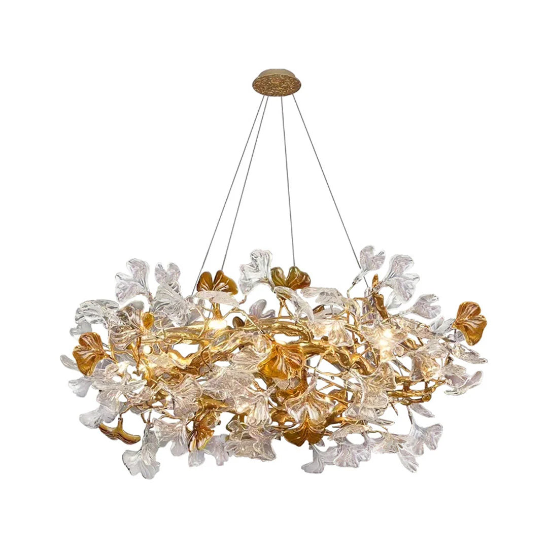 Glass Leaf Chandelier Modern Brass and Art Ceiling Light - view 7