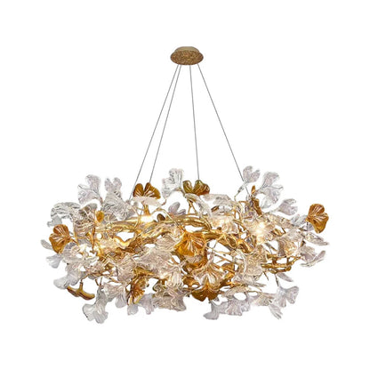 Glass Leaf Chandelier Modern Brass and Art Ceiling Light - view 7