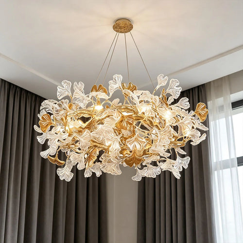 Glass Leaf Chandelier Modern Brass and Art Ceiling Light