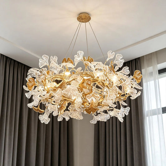 Glass Leaf Chandelier Modern Brass and Art Ceiling Light