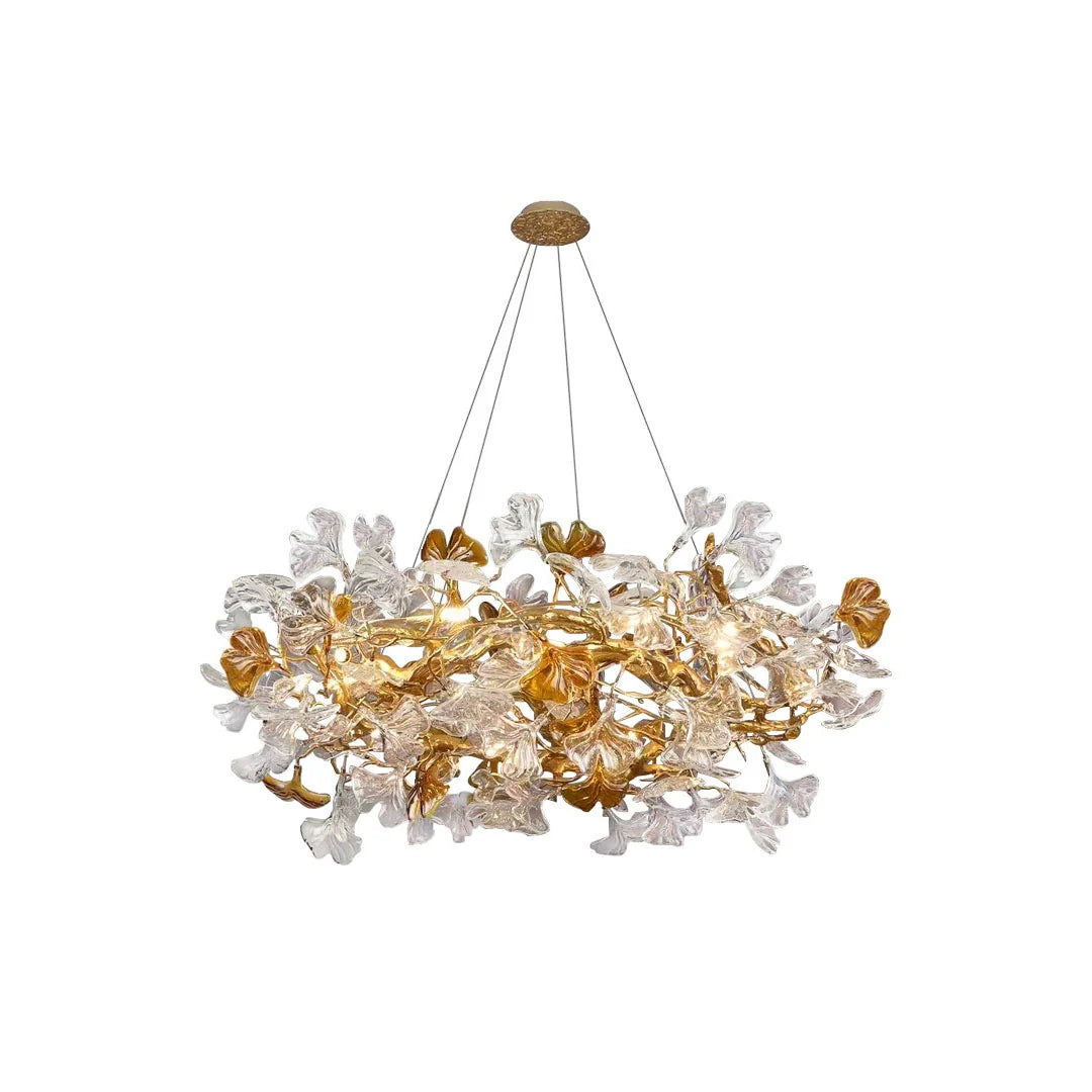 Glass Leaf Chandelier Modern Brass and Art Ceiling Light - view 5
