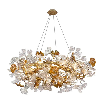 Glass Leaf Chandelier Modern Brass and Art Ceiling Light - view 8