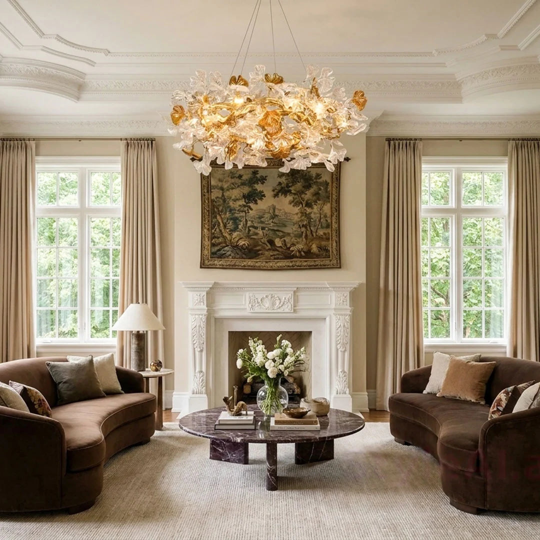 Glass Leaf Chandelier Modern Brass and Art Ceiling Light - view 4