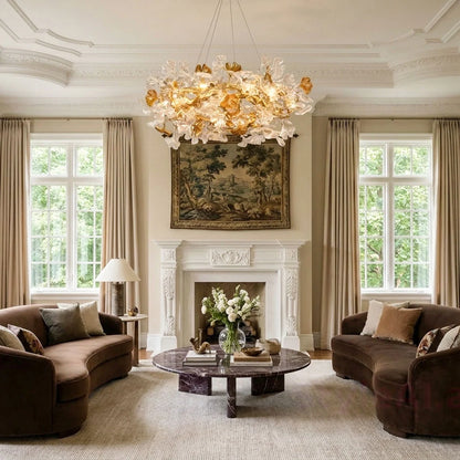 Glass Leaf Chandelier Modern Brass and Art Ceiling Light - view 4