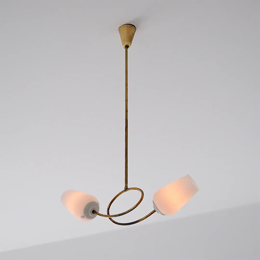 Glass Vintage Chandelier Brass Double Light Ceiling Light - view 7