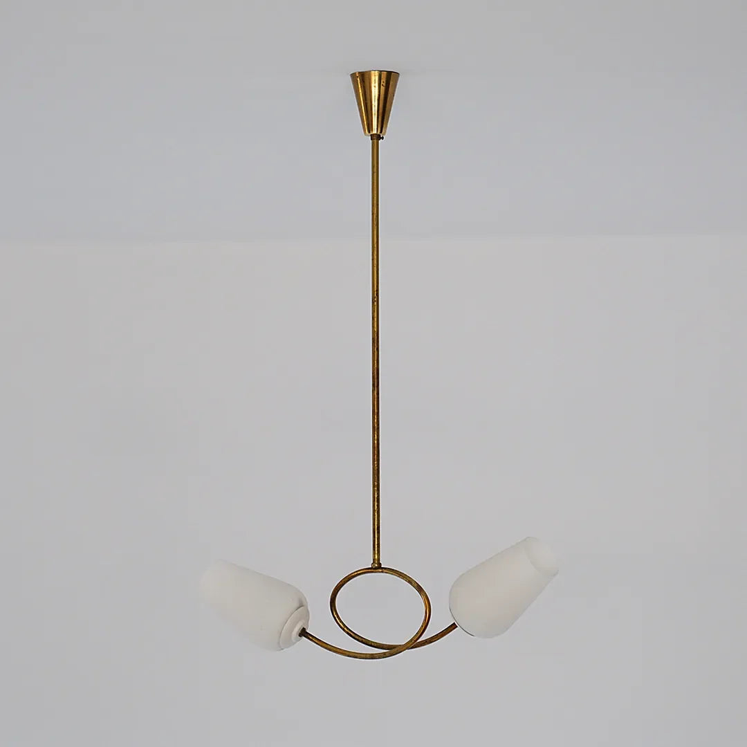Glass Vintage Chandelier Brass Double Light Ceiling Light - view 8