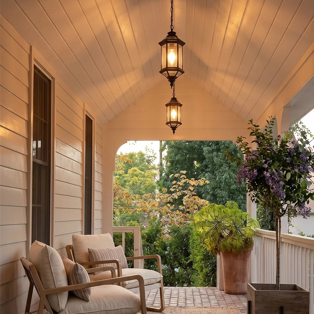 2 PCS Hanging Outdoor Pendant Lights Vintage Glass Ceiling Light - view 5