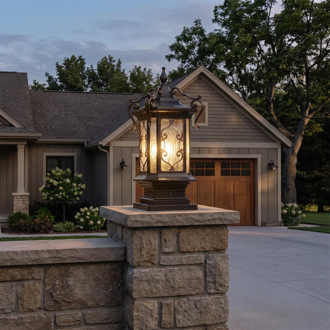 Lantern Pillar Lights European Vintage Ornate Outdoor Light - view 4