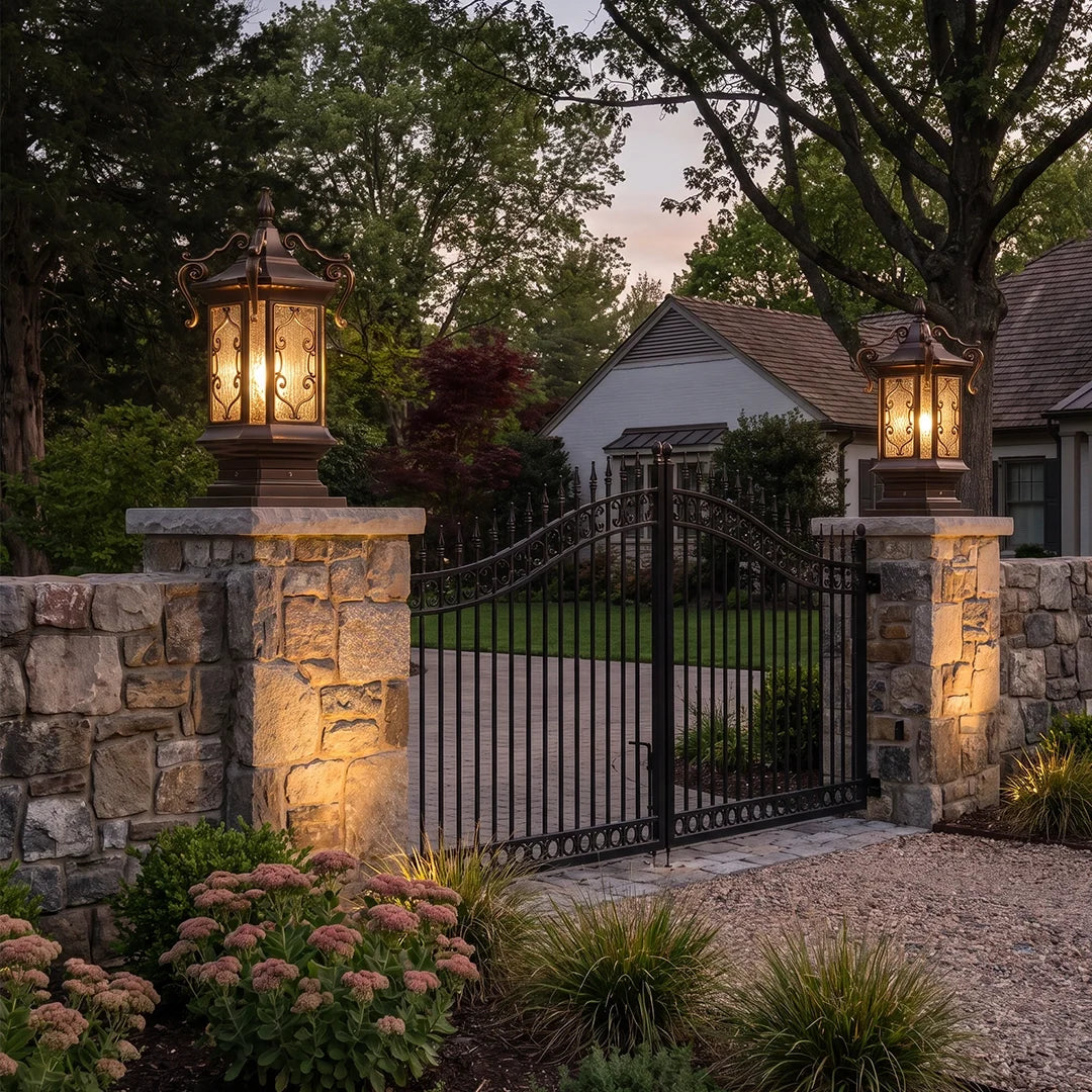 Lantern Pillar Lights European Vintage Ornate Outdoor Light - view 5