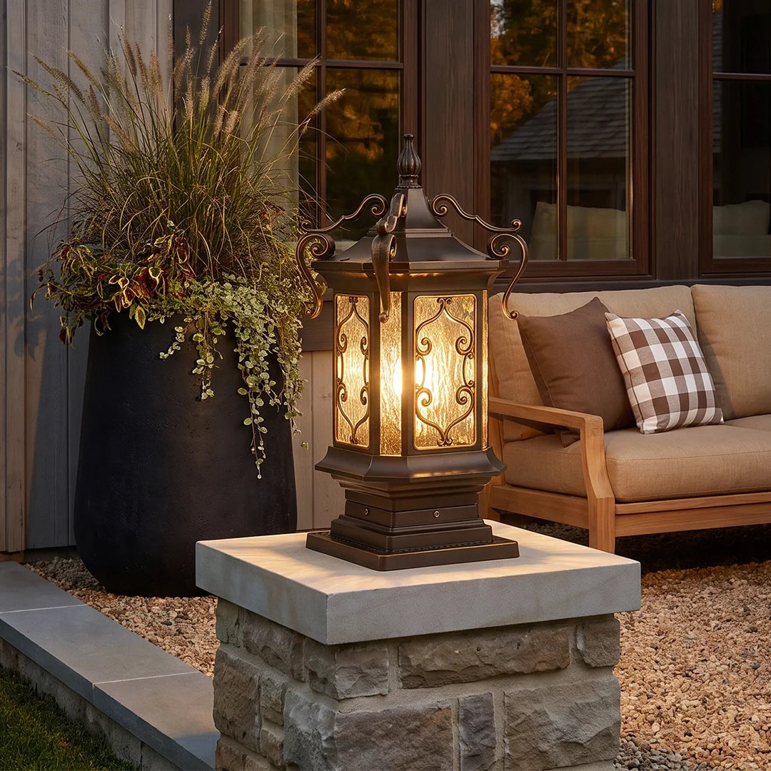 Lantern Pillar Lights European Vintage Ornate Outdoor Light - view 6