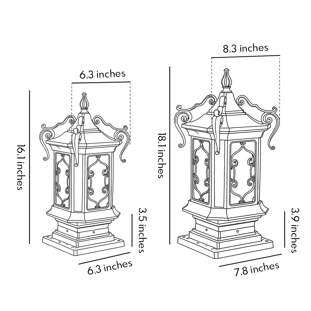 Lantern Pillar Lights European Vintage Ornate Outdoor Light - view 13