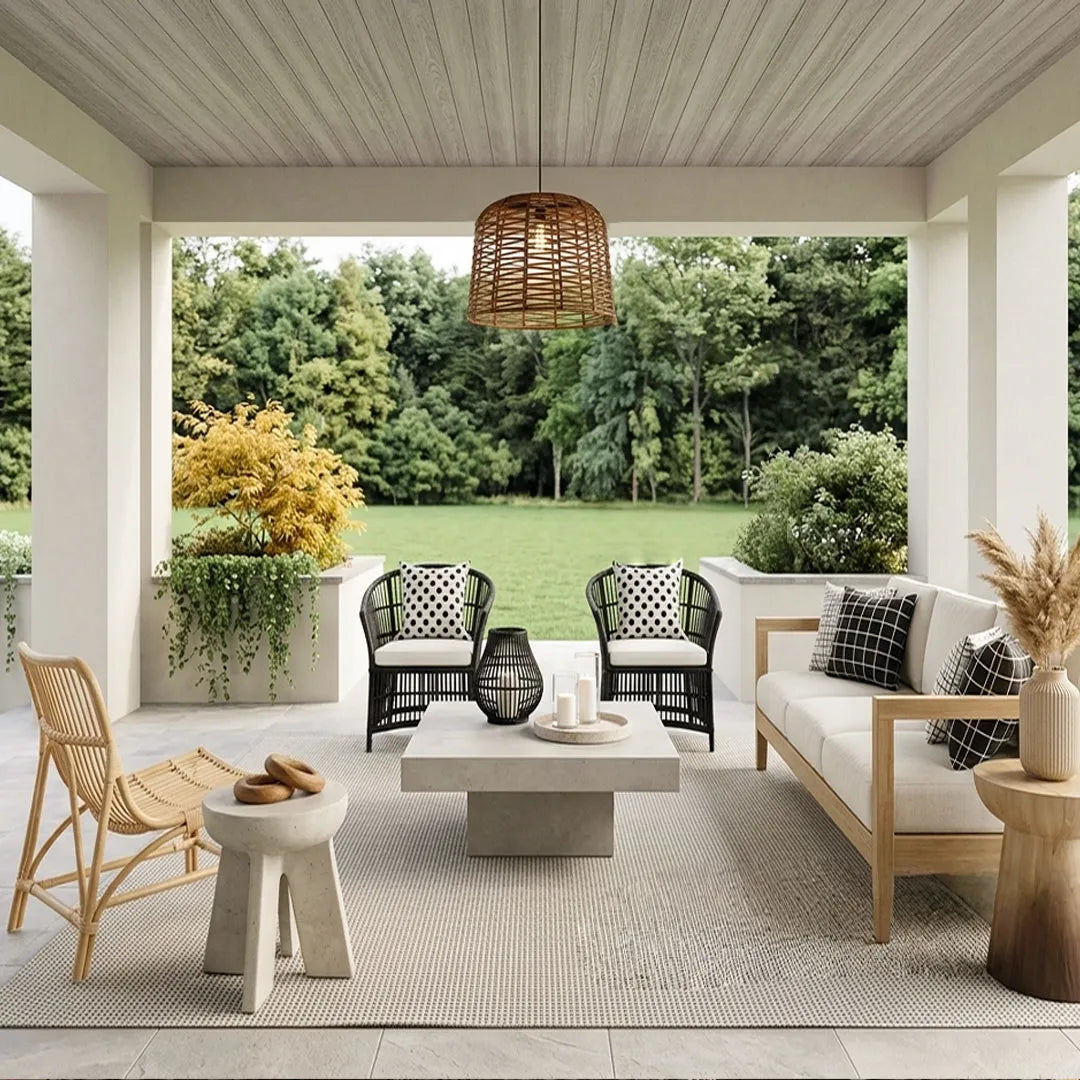 Large Woven Pendant Light Solar Rattan Waterproof Ceiling Light - view 4