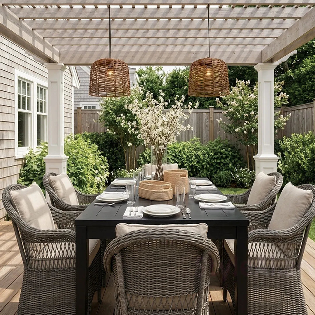 Large Woven Pendant Light Solar Rattan Waterproof Ceiling Light - view 3