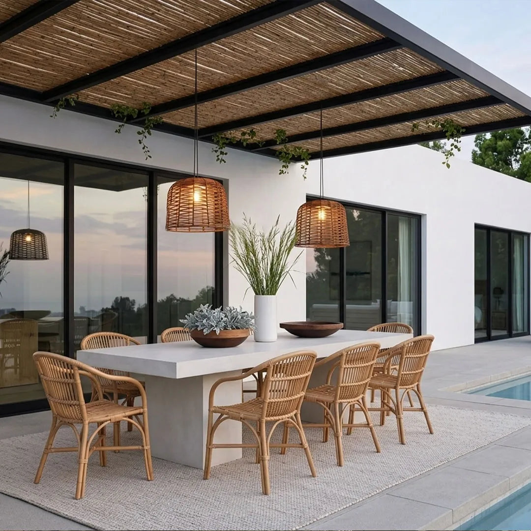 Large Woven Pendant Light Solar Rattan Waterproof Ceiling Light - view 5