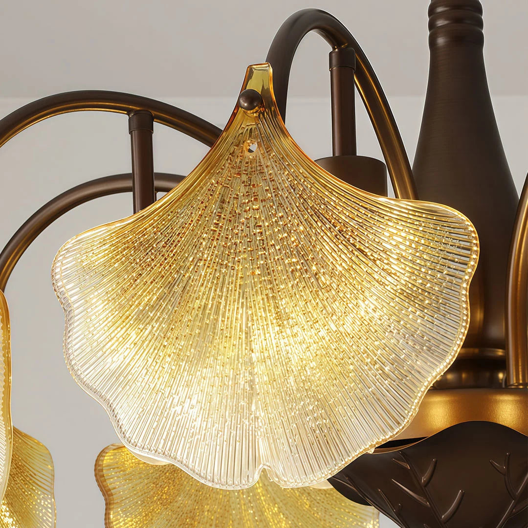 Leaf Glass Chandelier French Vintage Ginkgo Leaf Ceiling Light - view 6