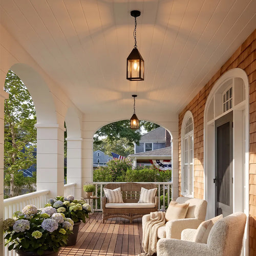 2 PCS Modern Black Outdoor Pendant Light Iron Hanging Lantern