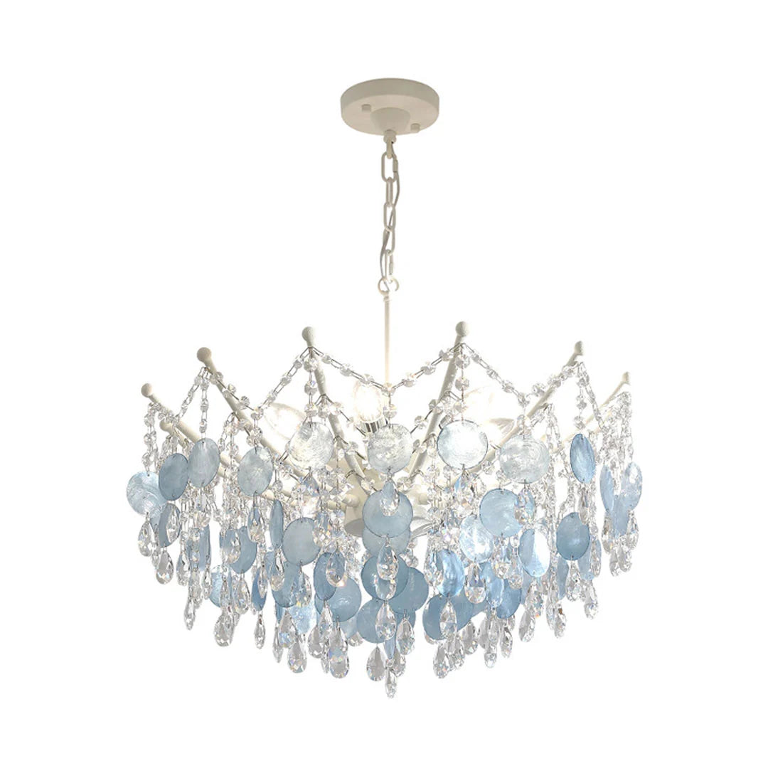 Glam Chandelier French Cream-Style Shell and Crystal Ceiling Light - view 9