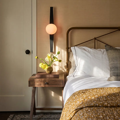 Modern Globe Wall Sconce Curved Wood and Glass Light - view 4