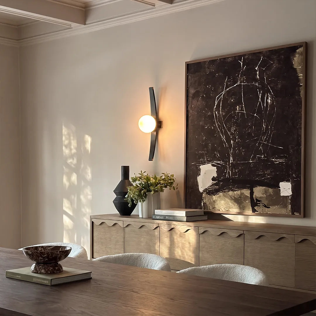 Modern Globe Wall Sconce Curved Wood and Glass Light - view 2