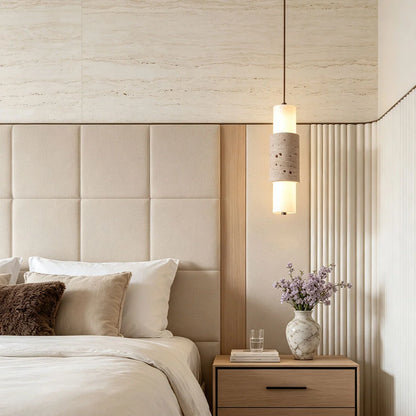 Modern LED Pendant Lights Travertine and Wood Bedside Ceiling Light - view 4