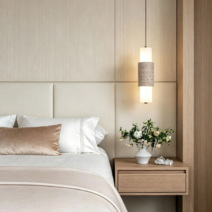 Modern LED Pendant Lights Travertine and Wood Bedside Ceiling Light