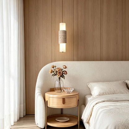 Modern LED Pendant Lights Travertine and Wood Bedside Ceiling Light - view 3