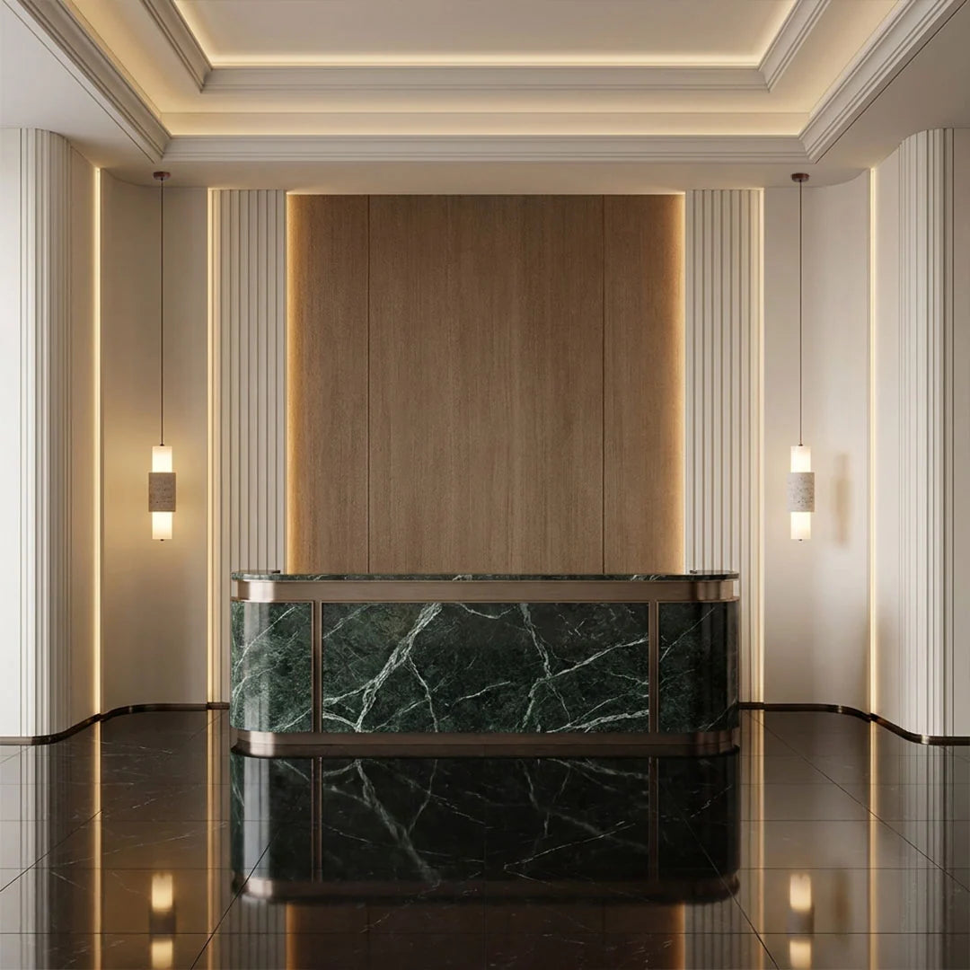 Modern LED Pendant Lights Travertine and Wood Bedside Ceiling Light - view 2