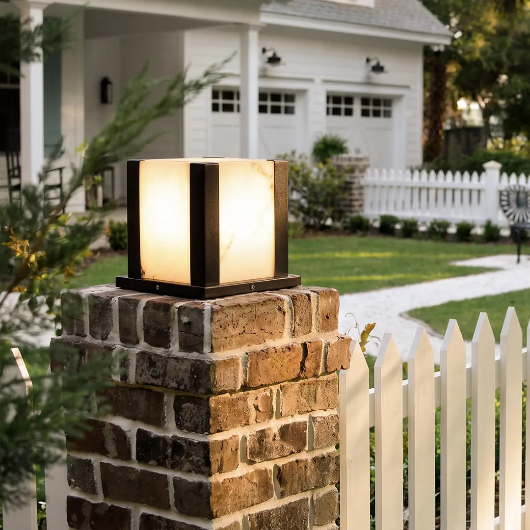 Contemporary Outdoor Pillar Lights Square Faux Marble Light