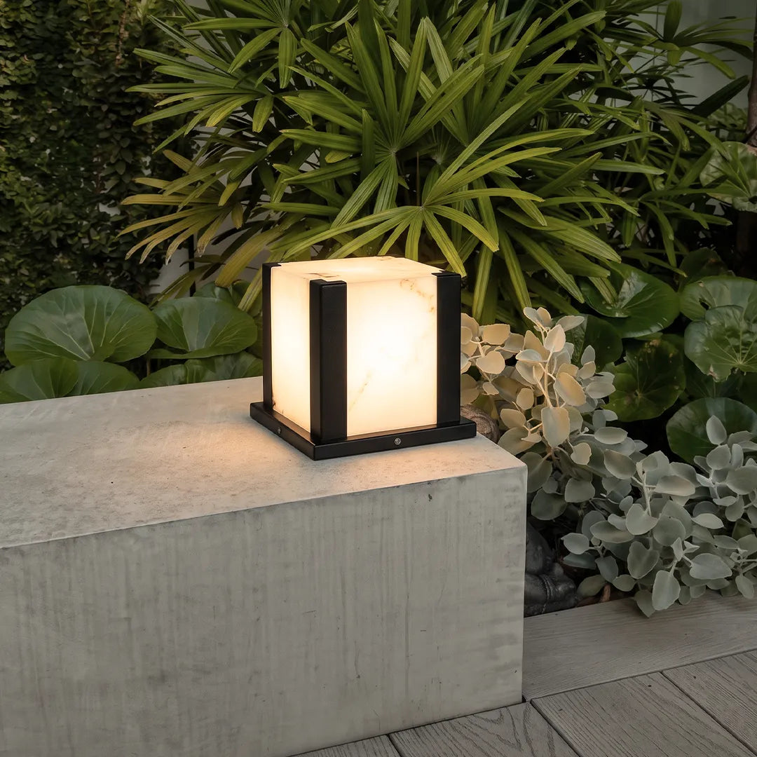 Contemporary Outdoor Pillar Lights Square Faux Marble Light - view 3
