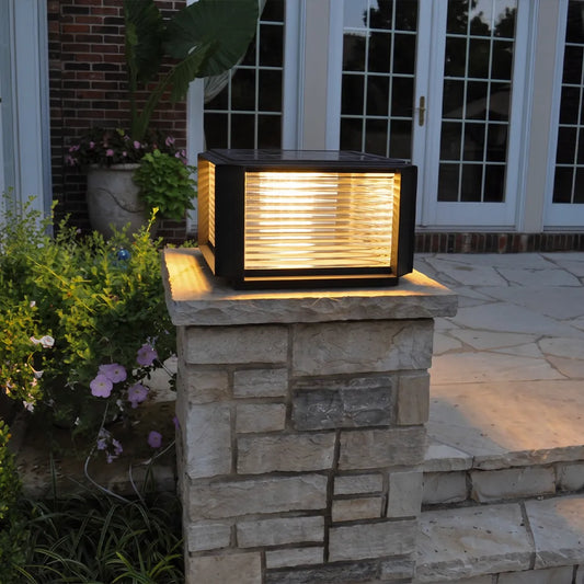 Modern Pillar Lights Layered Ribbed Glass Outdoor Light
