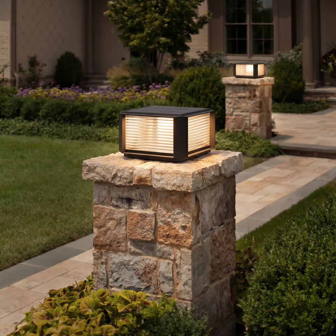 Modern Pillar Lights Layered Ribbed Glass Outdoor Light - view 4