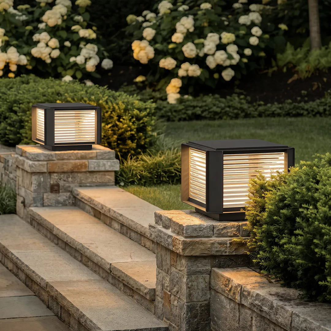 Modern Pillar Lights Layered Ribbed Glass Outdoor Light - view 3