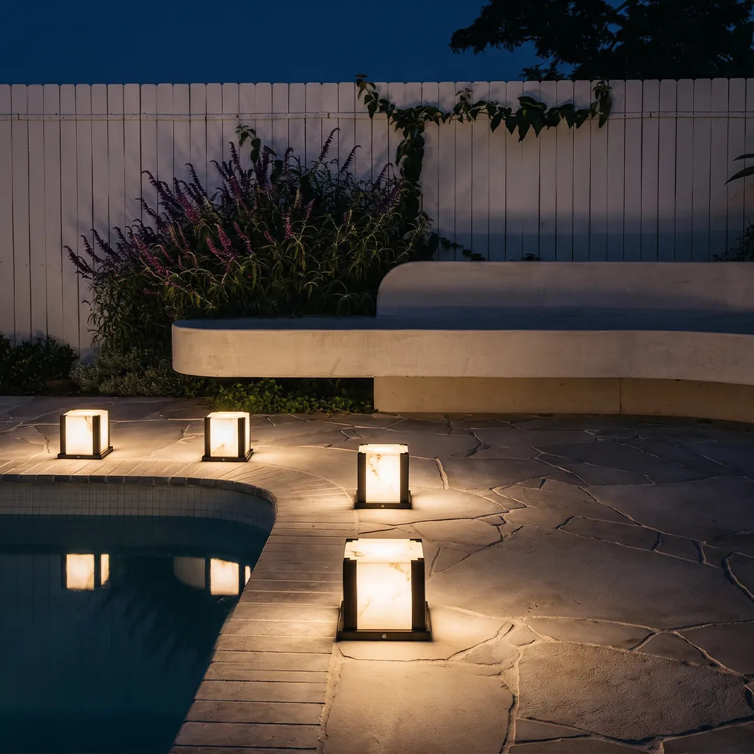 Contemporary Outdoor Pillar Lights Square Faux Marble Light - view 5