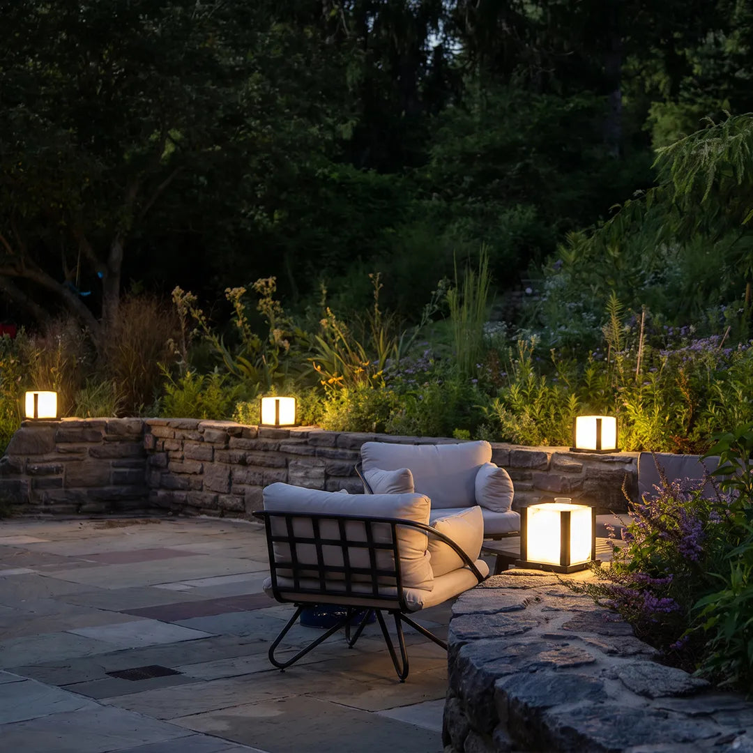 Contemporary Outdoor Pillar Lights Square Faux Marble Light - view 2