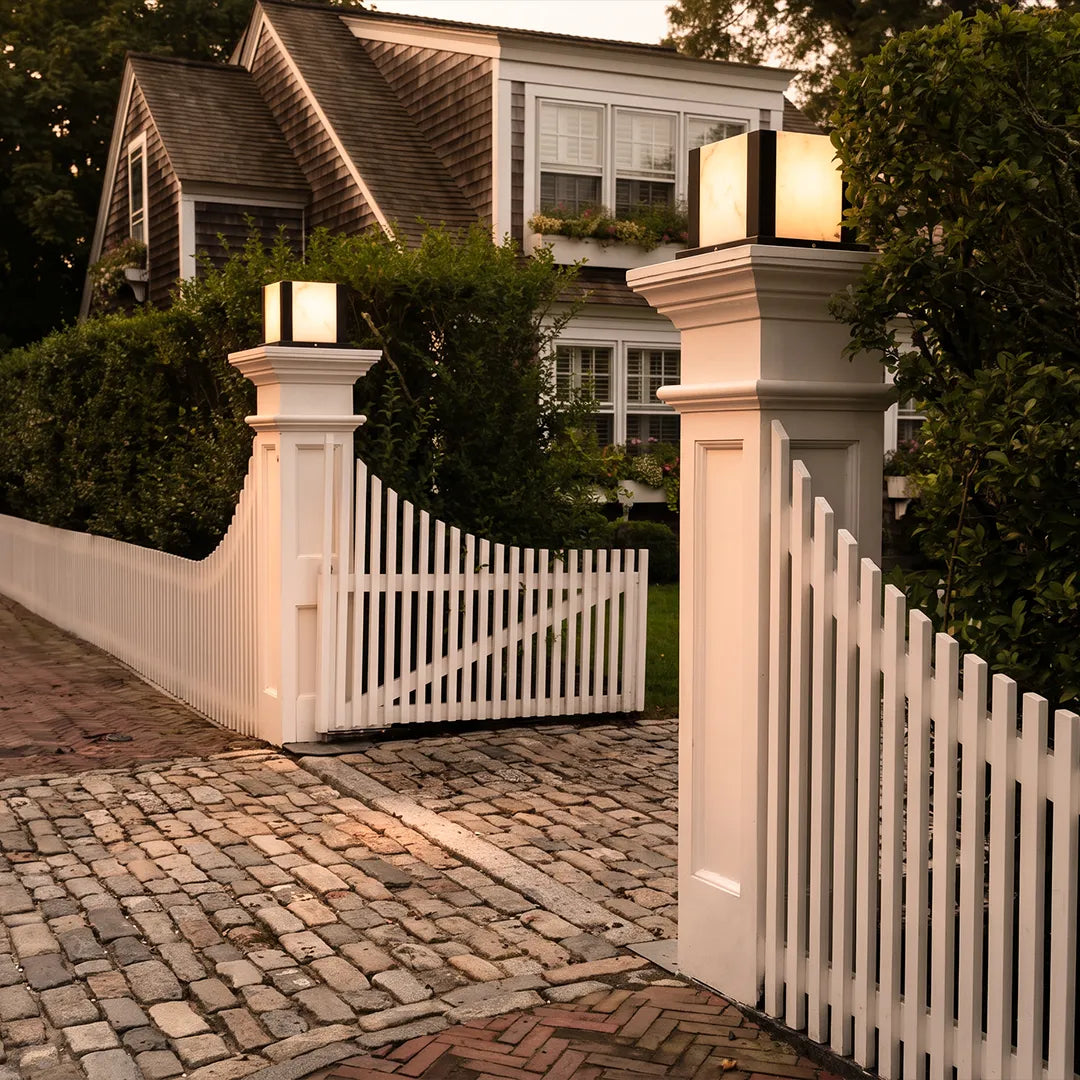 Contemporary Outdoor Pillar Lights Square Faux Marble Light - view 4