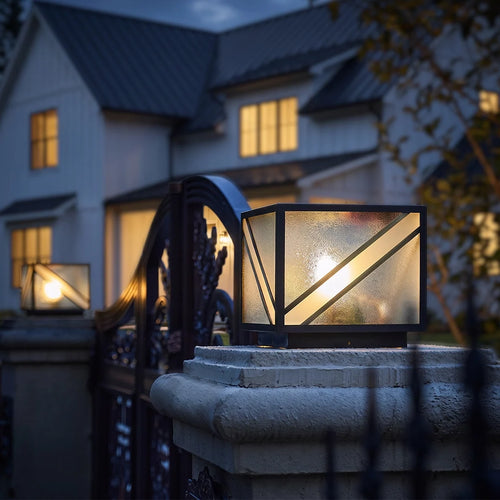 Black Outdoor Pillar Lights Modern Square Copper Waterproof Light