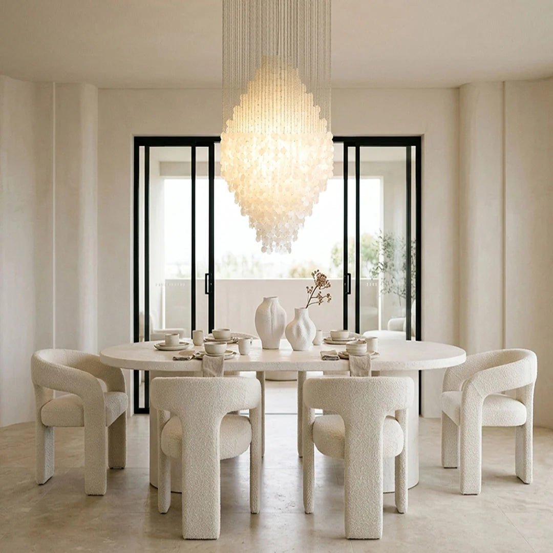 Modern Staircase Chandelier Cream-Style Round Shell Ceiling Light - view 3