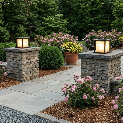 Outdoor Pillar Solar Lights Modern Faux Marble Light - view 3