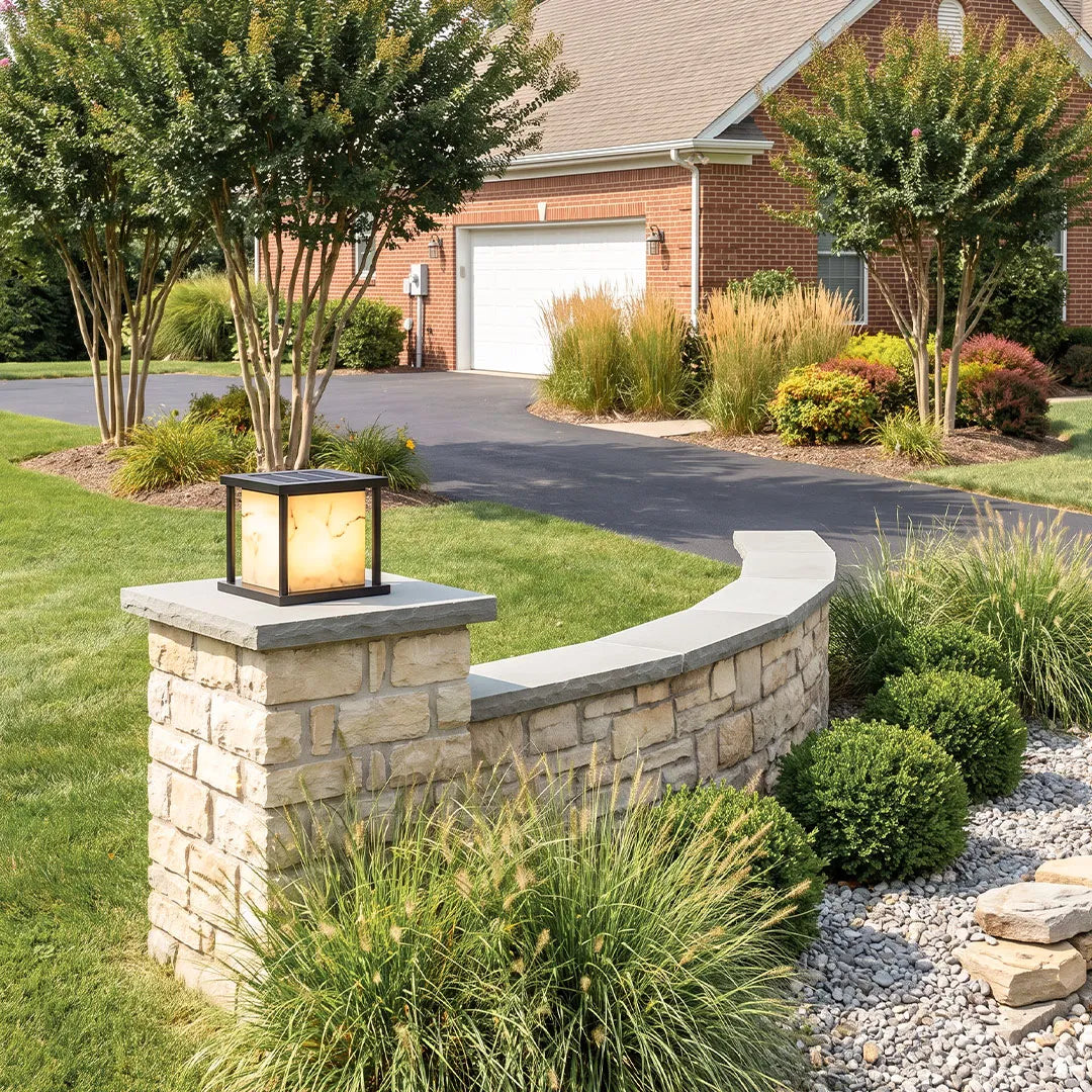 Outdoor Pillar Solar Lights Modern Faux Marble Light - view 5
