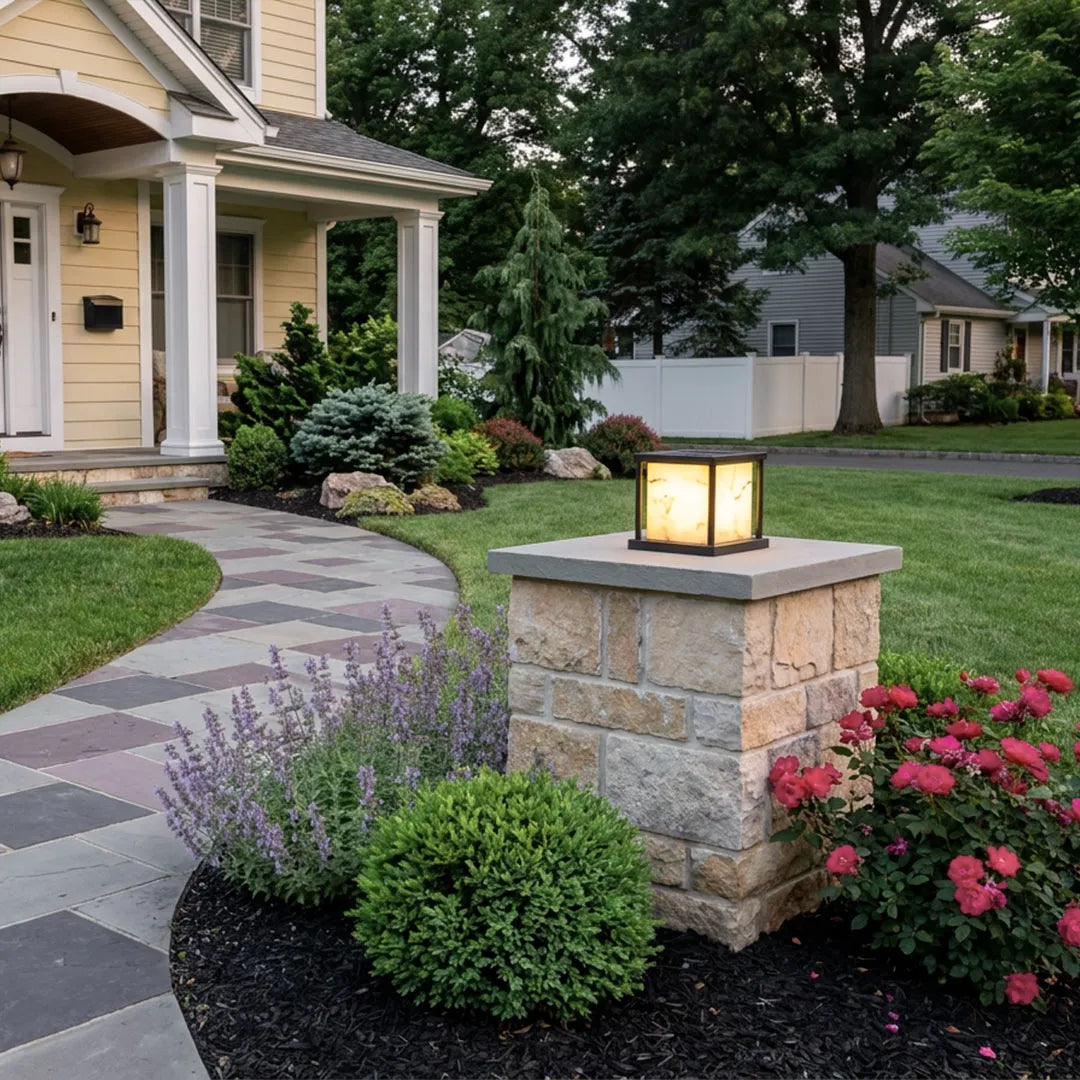 Outdoor Pillar Solar Lights Modern Faux Marble Light - view 2