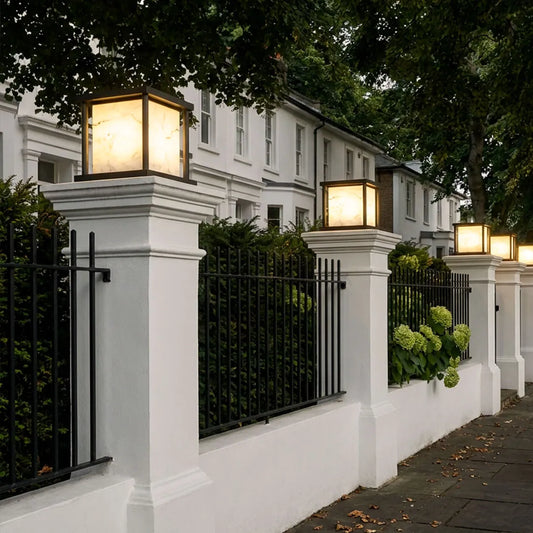 Outdoor Pillar Solar Lights Modern Faux Marble Light