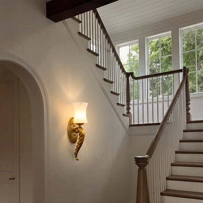 Vintage Brass Wall Sconces Ornate Arm Marble Light - view 6