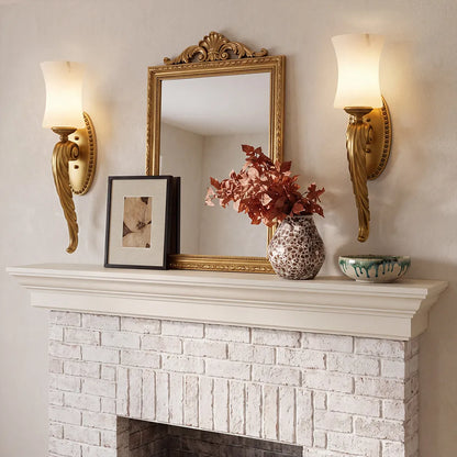 Vintage Brass Wall Sconces Ornate Arm Marble Light - view 3