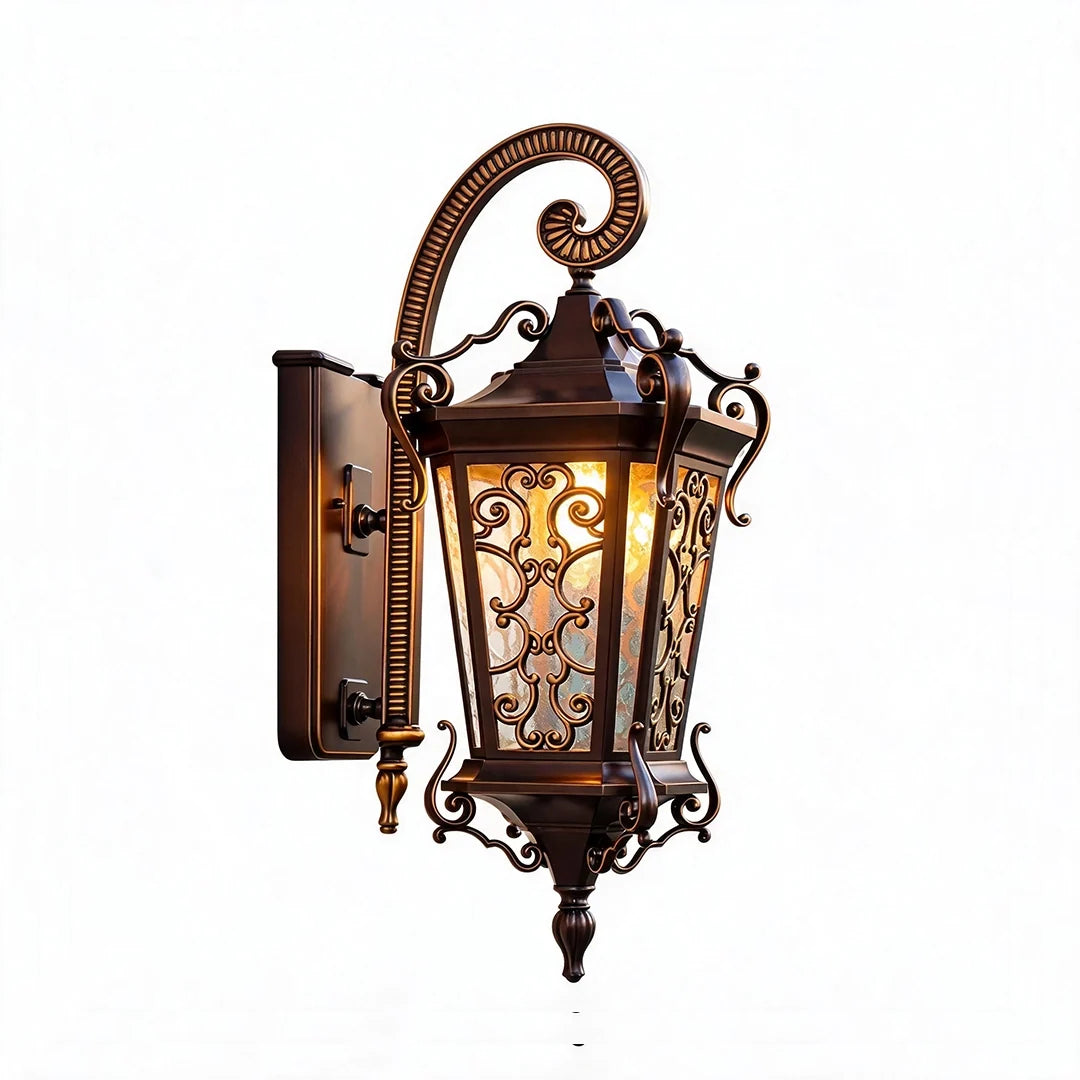Vintage Outdoor Wall Light European Coffee-Gold Lantern - view 10