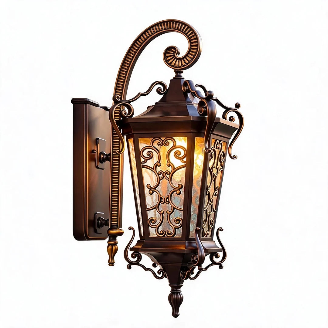 Vintage Outdoor Wall Light European Coffee-Gold Lantern - view 12