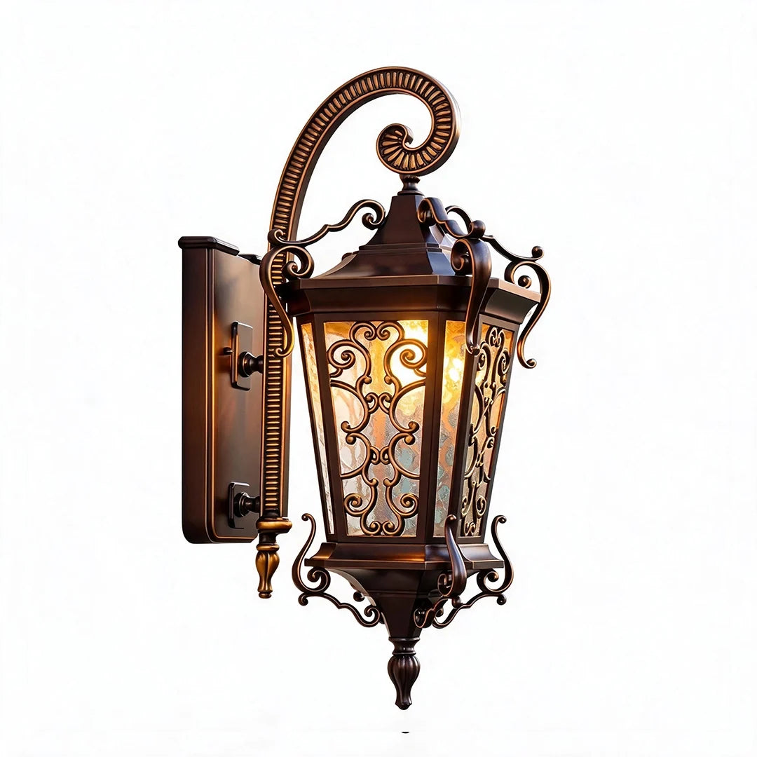 Vintage Outdoor Wall Light European Coffee-Gold Lantern - view 11